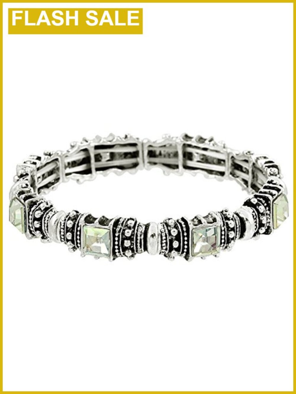 Antique Silver Acrylic Crystal Stretch Bracelet Vintage Style Women's Jewelry